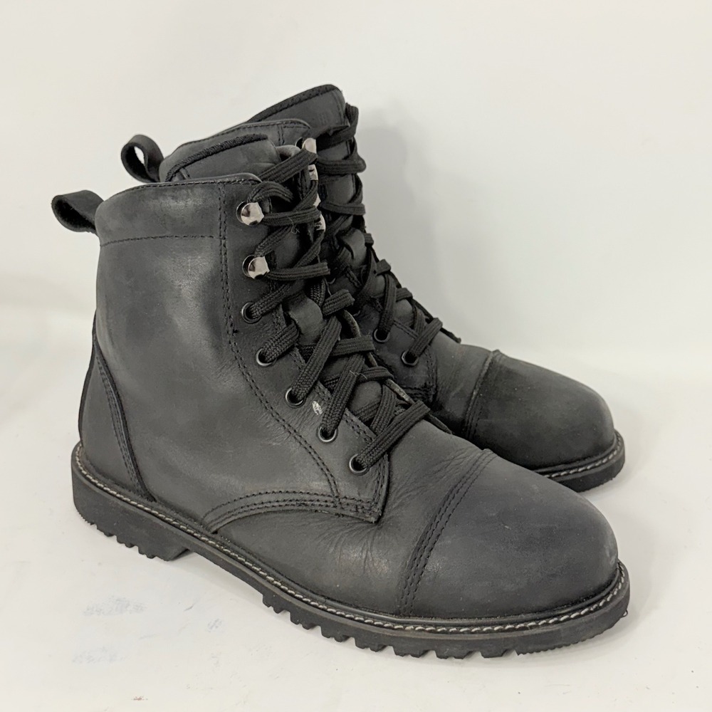 Street & Steel Mens Black Leather Motorcycle Boots Cap Toe BB0922WFCS Size 9
